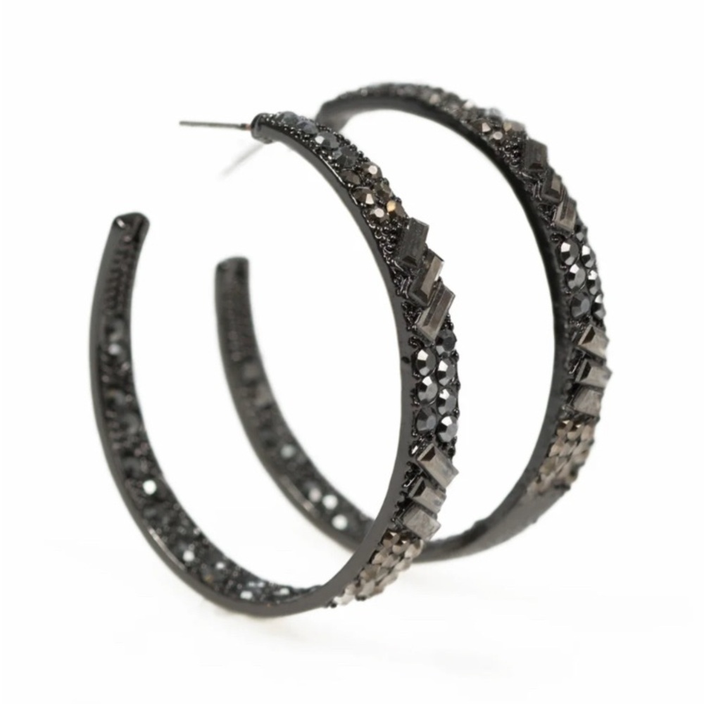 Elegant Gun Metal Black Bling Hoop Earrings